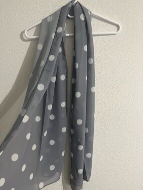 Grey Polka Dot Chiffon Scarf - White Dots